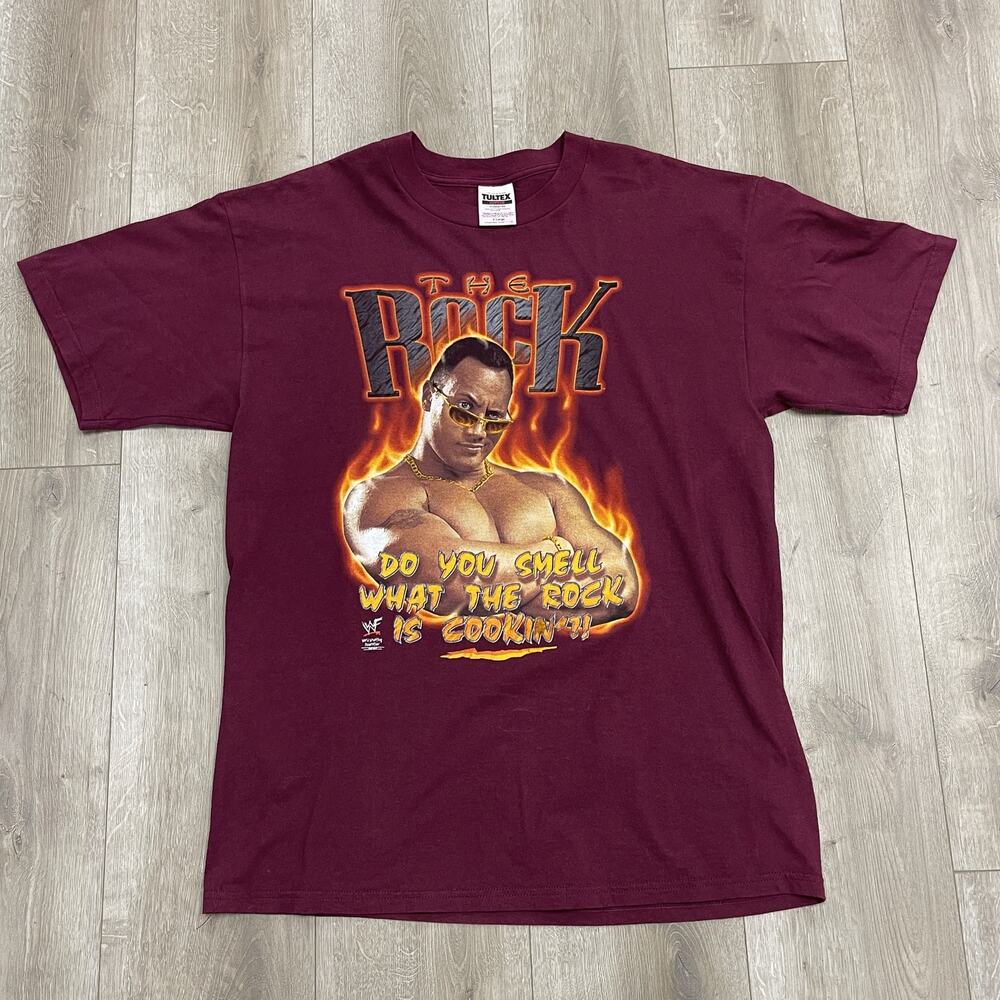 Vintage 90s WWF The Rock Shirt Tee Maroon Sz XL SF